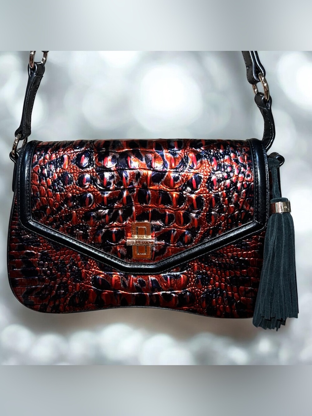 NWT Brahmin Leather NERIDA Shoulder Bag, Red Leopardess with Large Tassels